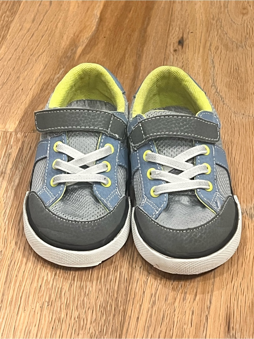 See Kai Run Gray and Blue Kids Sneakers with Yellow Accents